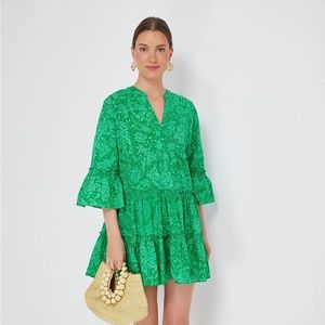 Green Tiered V-Neck Quidnet Minidress